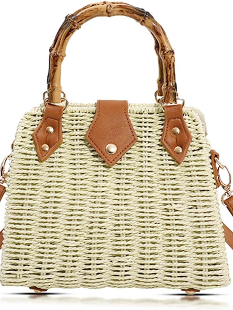 Straw Bag, Crossbody Bags For Women, Bohemian Handmade Woven Bag, Bamboo Handle